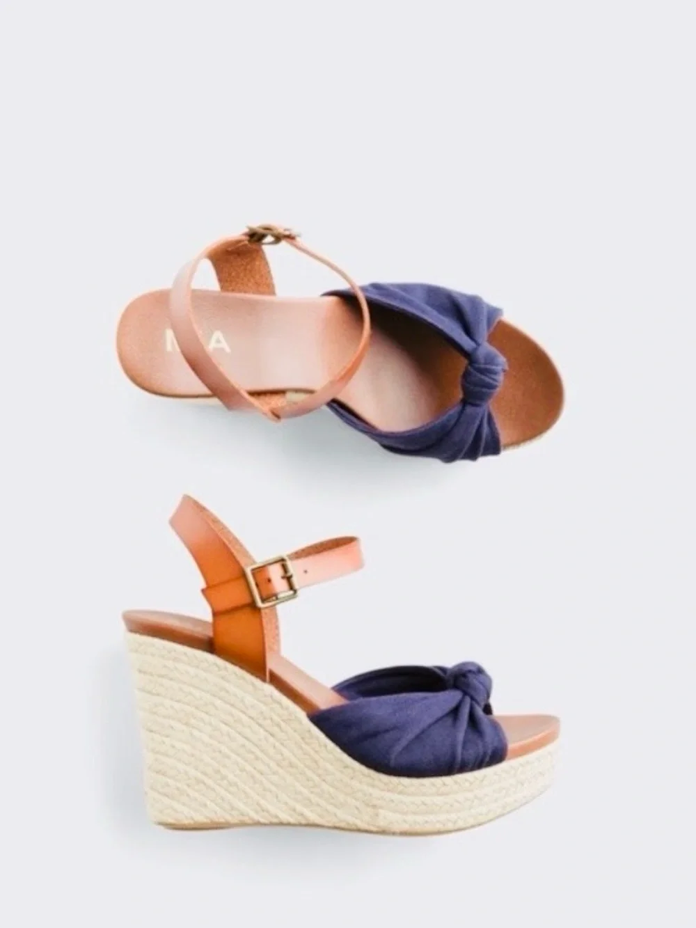 MIA Navy Lorryan Knot Espadrille Wedge Sandals with Tan Ankle Strap - Picture 2 of 10